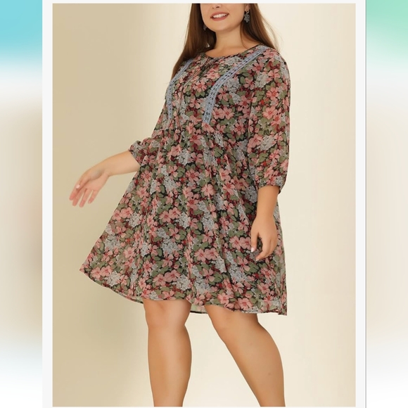 NWT Agnes Orinda Summer Tie Neck Floral Print Babydoll Dress 4X - Picture 2 of 16